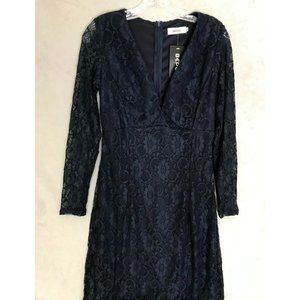 New BEPEi Womens V-Neck Bodycon Lace Dress Long Sleeves Blue Medium‎